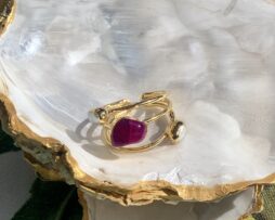 rose agate stone gold plated ring
