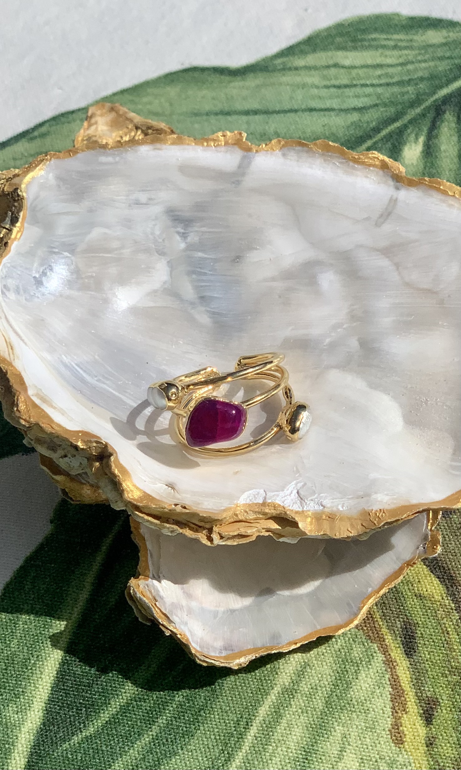rose agate stone gold plated ring