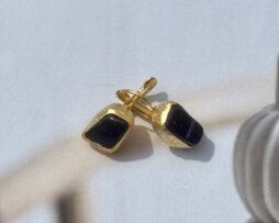 aventurine steen oorbel verguld goud zwart