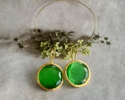 groene Cateye oorbel verguld