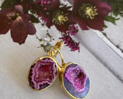 roze agaat verguld oorbellen