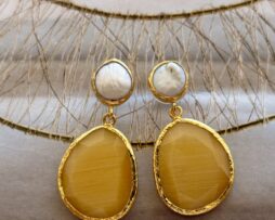 parel oorbel verguld cateye hanger